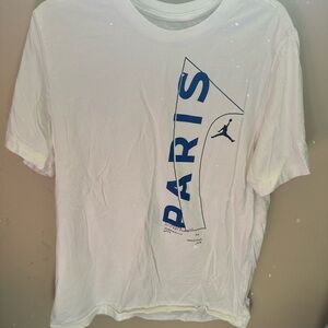 Jordan x Paris Saint Germain White and Blue Graphic T-Shirt
